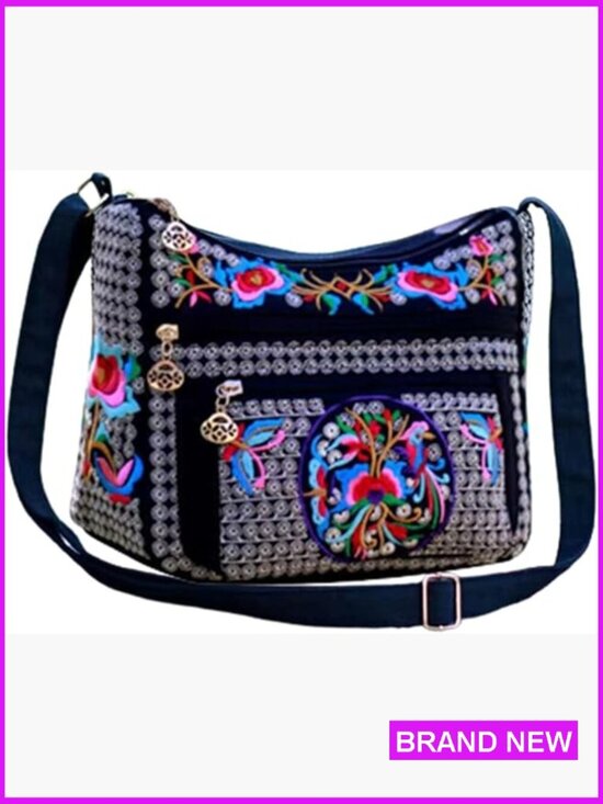 Handbags - Vintage Embroidered Hobo Crossbody Bag Boho Hippie Tote Handbag Shoulder Purse
